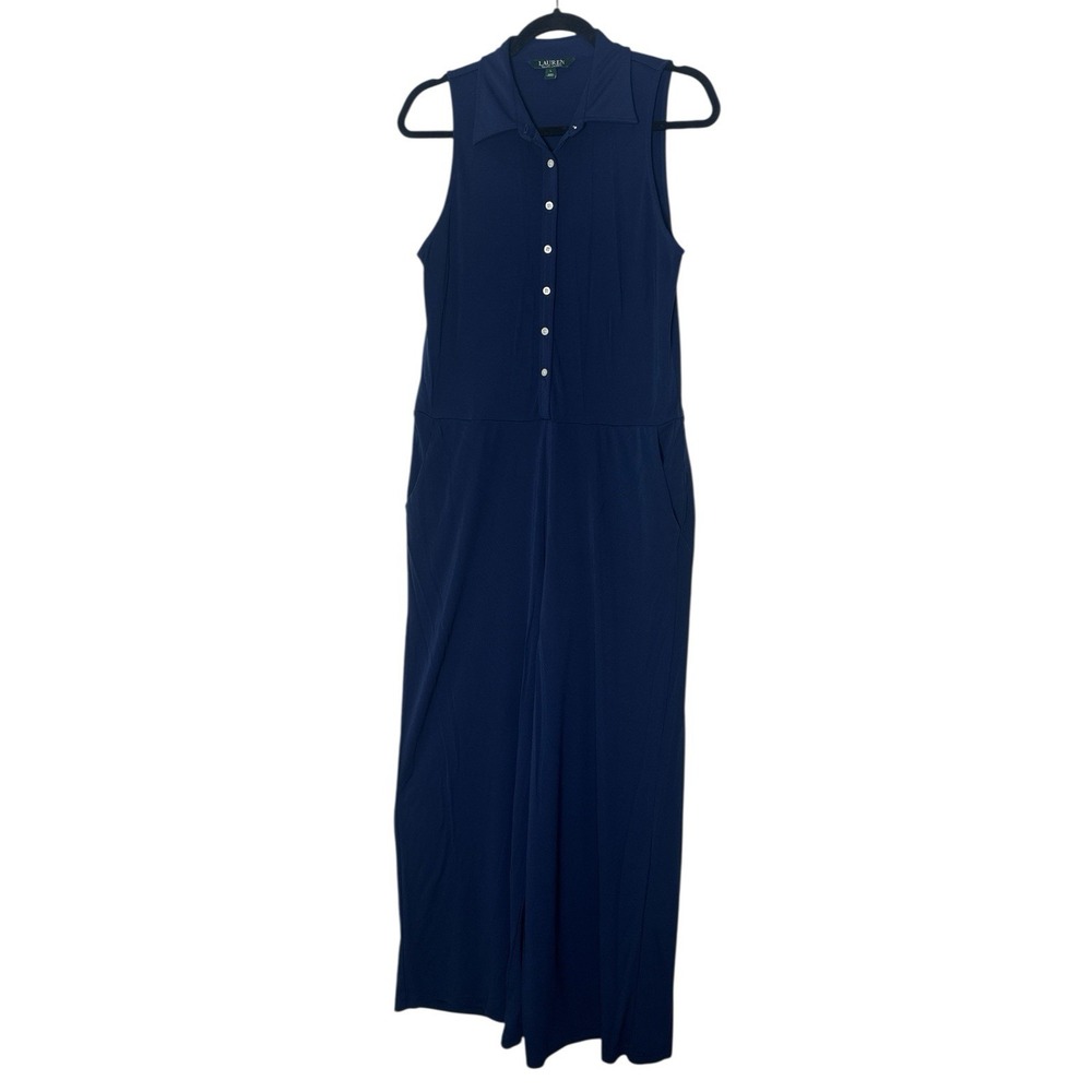 Ralph Lauren‎ Jumpsuit Women's Large Sleeveless Front Button Wide Leg Stretch